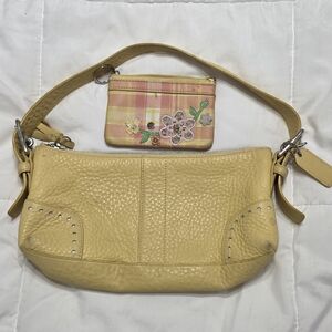 Coach Yellow Pebbled Leather Mini Shoulder Bag with Floral Card Pouch